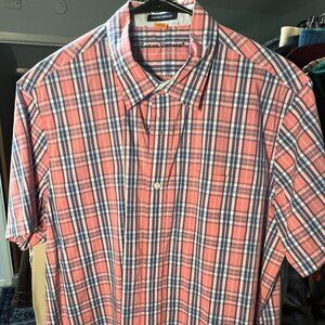 Tailor Vintage Salmon Pink & Blue Plaid Luxeperformance Short-Sleeve SZ XL
